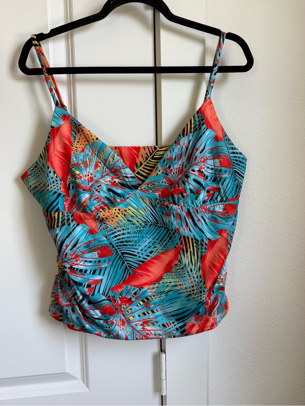 PINK M STYLE CLOTHING V Neck Palm Leaf Tank Top Blue Orange Size 2XL PTP 21-24”